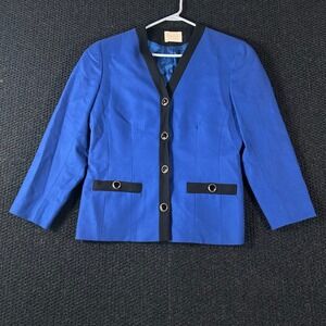 VTG Pendleton Blazer Royal Blue Wool Women's Size Medium Collarless Button Front
